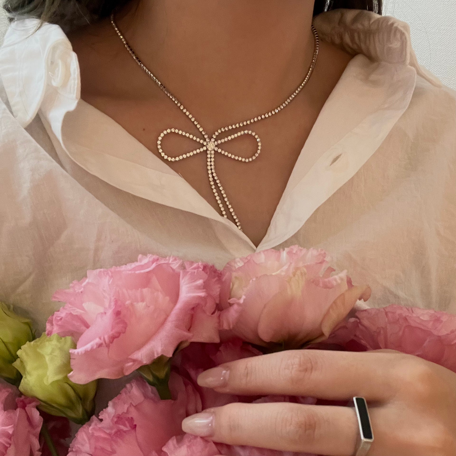 bijou ribbon necklace ビジューリボンネックレス – mila